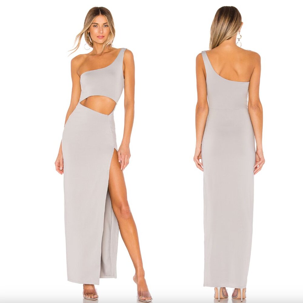 NEW superdown Erla Cutout Maxi Dress in Light Grey Gown One Shoulder M
